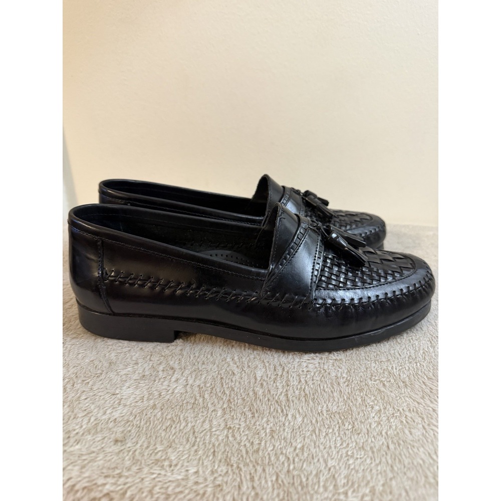 Giorgio Brutini Men's 9M black woven leather loafer dress shoes Model Boston